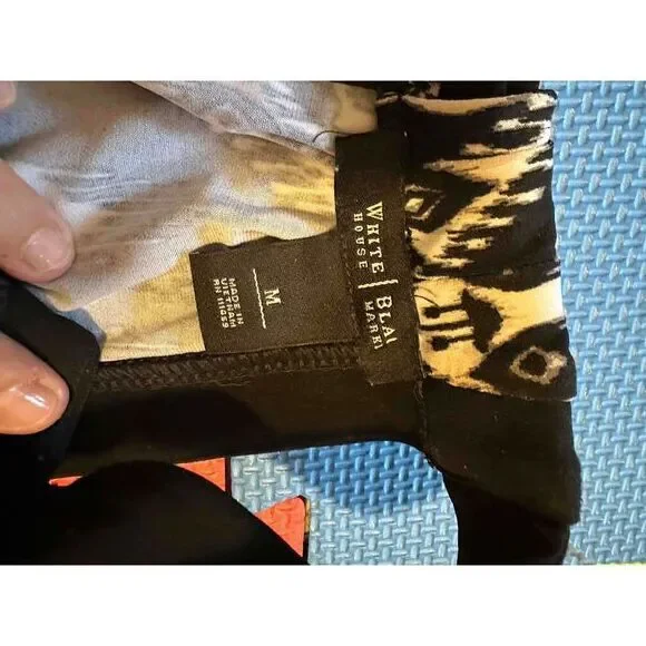 White House Black Market Black White Sleeveless Tie Neck Elastic Waist Dress - Picture 5 of 6